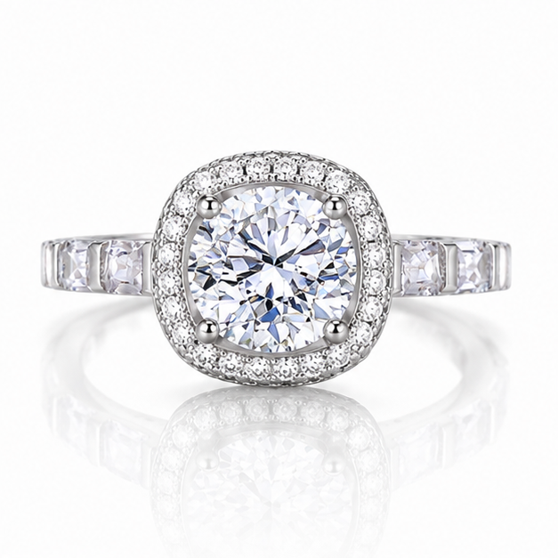 925 Sterling Silver CZ Halo Engagement Ring