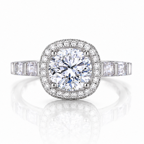 925 Sterling Silver CZ Halo Engagement Ring