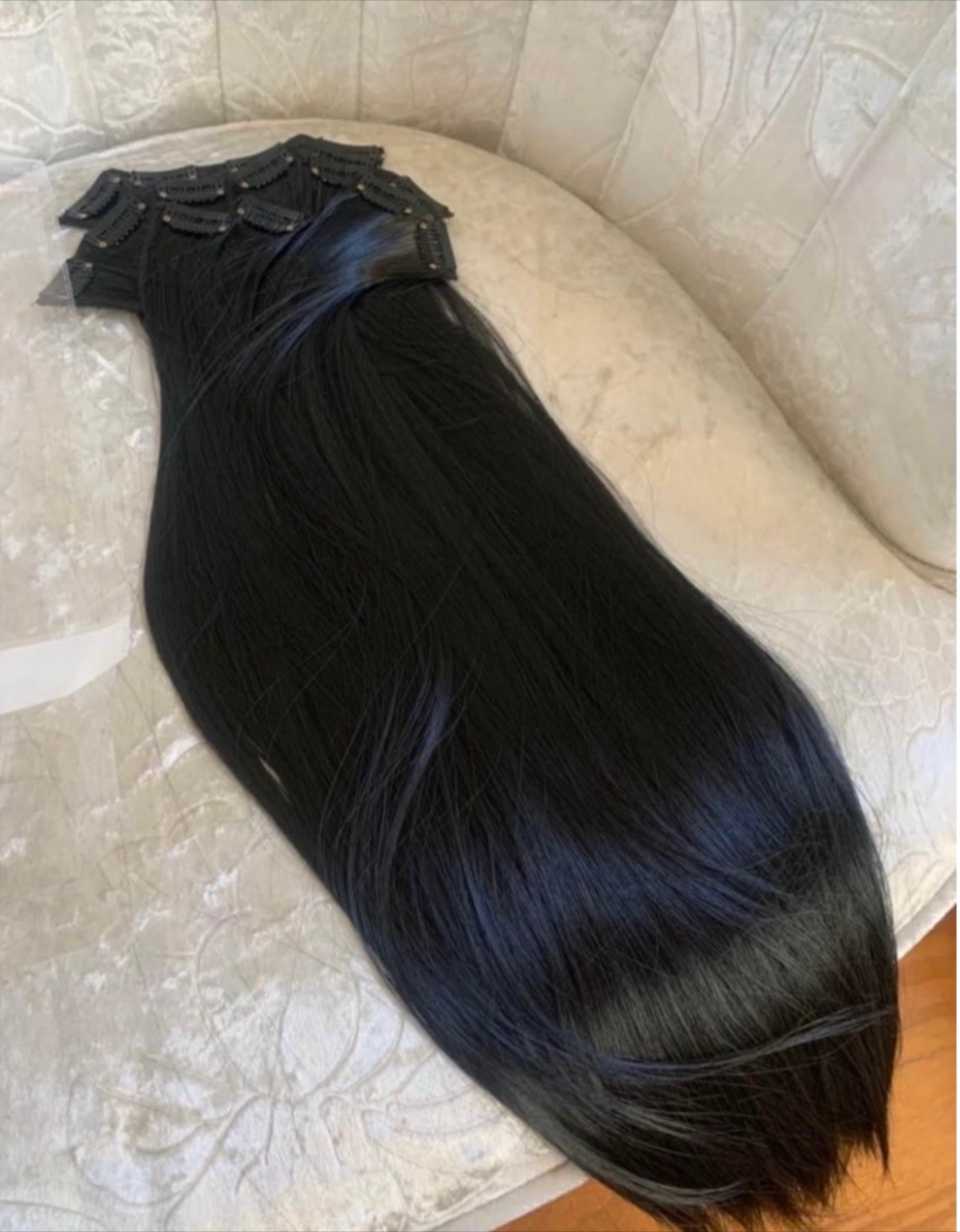 Black Clip-In Hair Extensions 24” – 7 Pieces, 16 Clips, Full Head