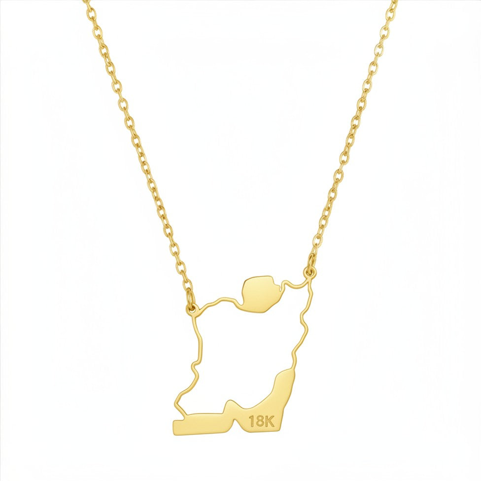 Iran map necklace - Gold Turquoise Caspian Sea & Persian Gulf