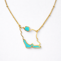 Iran map Gold turquoise Necklace –Caspian sea and Persian gulf
