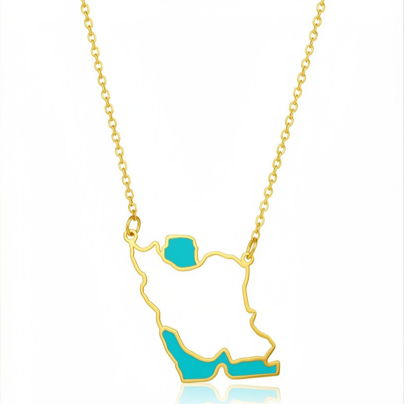 Iran map necklace - Gold Turquoise Caspian Sea & Persian Gulf