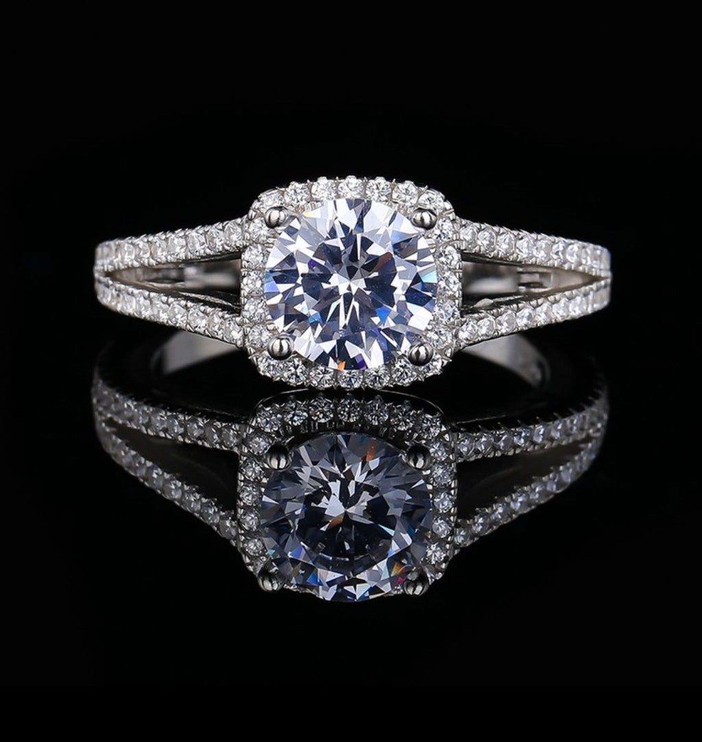 925 Sterling Silver Simulated Diamond Halo Engagement Ring