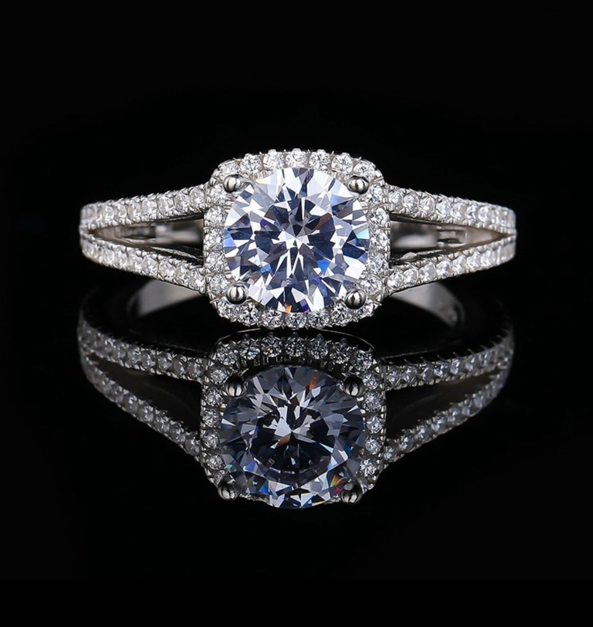 925 Sterling Silver Simulated Diamond Halo Engagement Ring