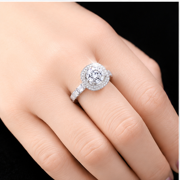 925 Sterling Silver CZ Halo Engagement Ring