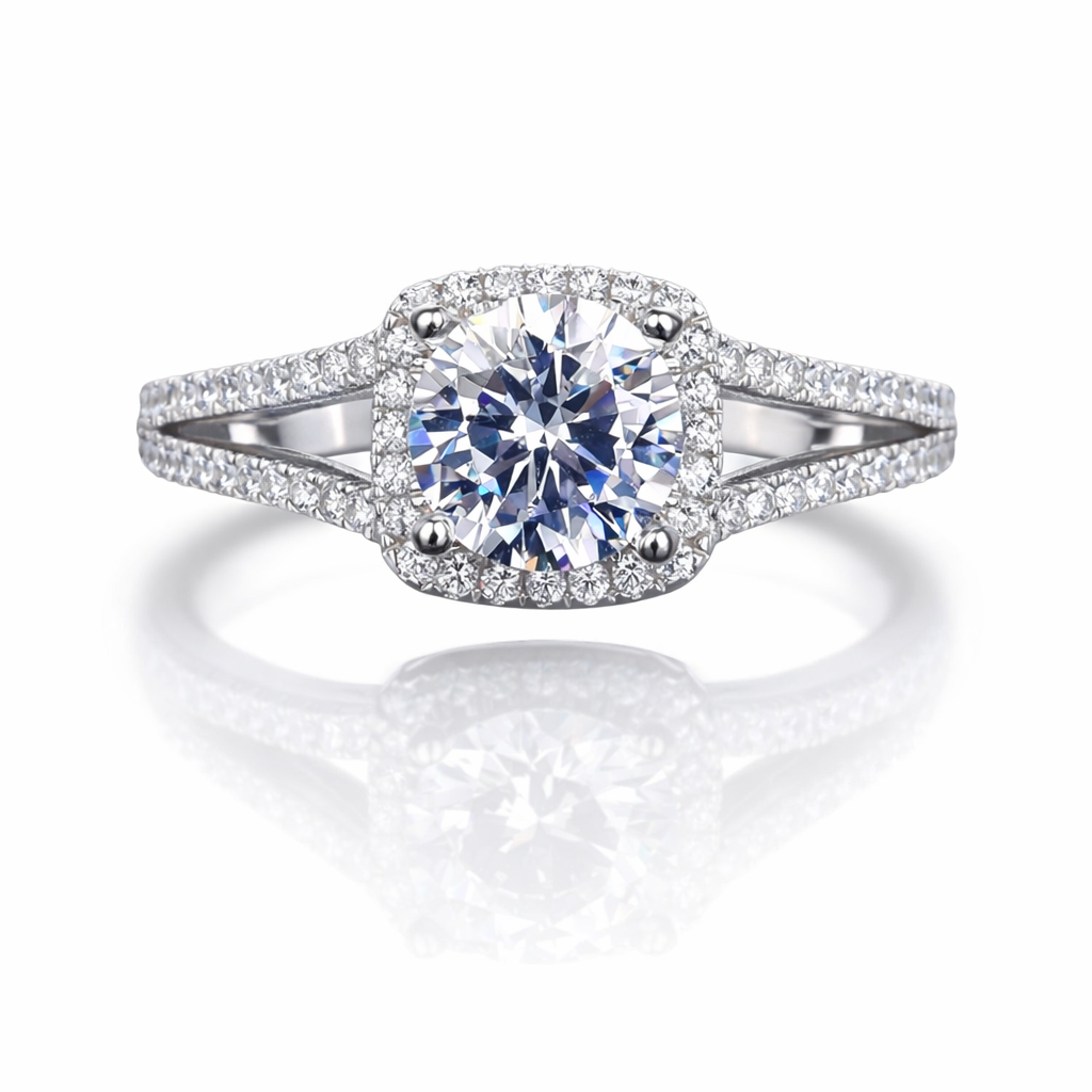 925 Sterling Silver Simulated Diamond Halo Engagement Ring