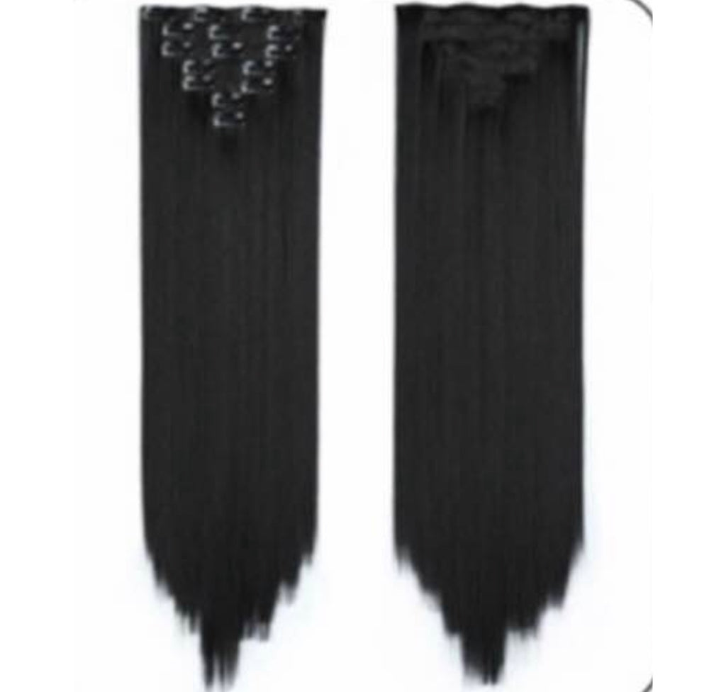 Black Clip-In Hair Extensions 24” – 7 Pieces, 16 Clips, Full Head