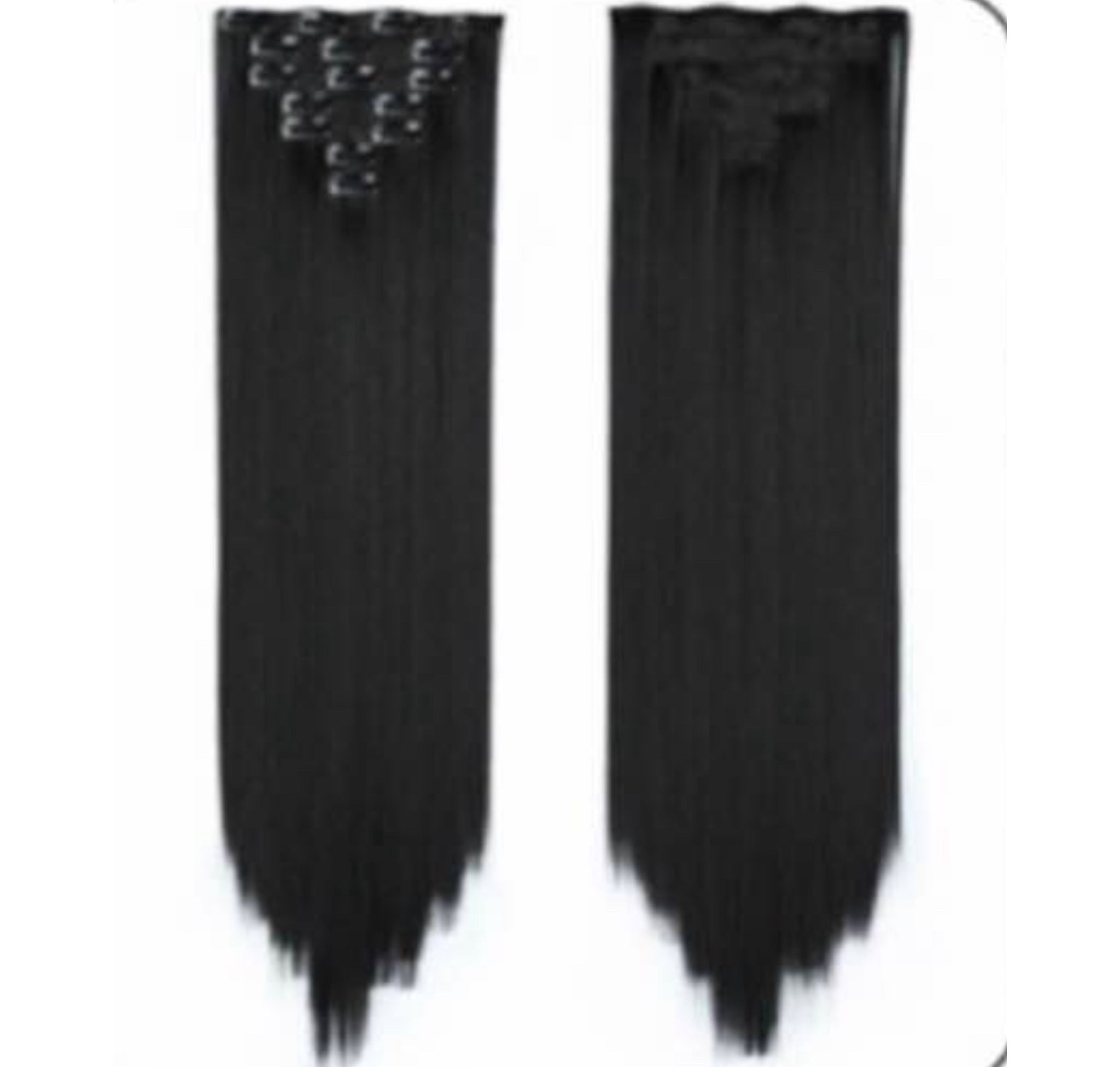 Black Clip-In Hair Extensions 24” – 7 Pieces, 16 Clips, Full Head