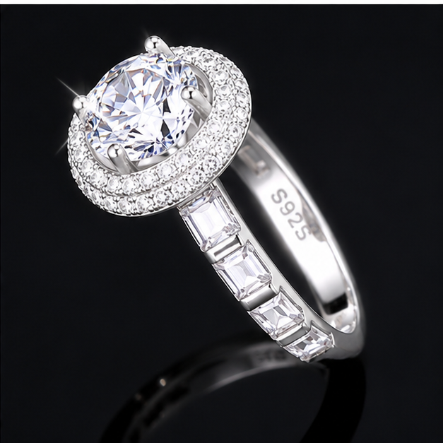 925 Sterling Silver CZ Halo Engagement Ring