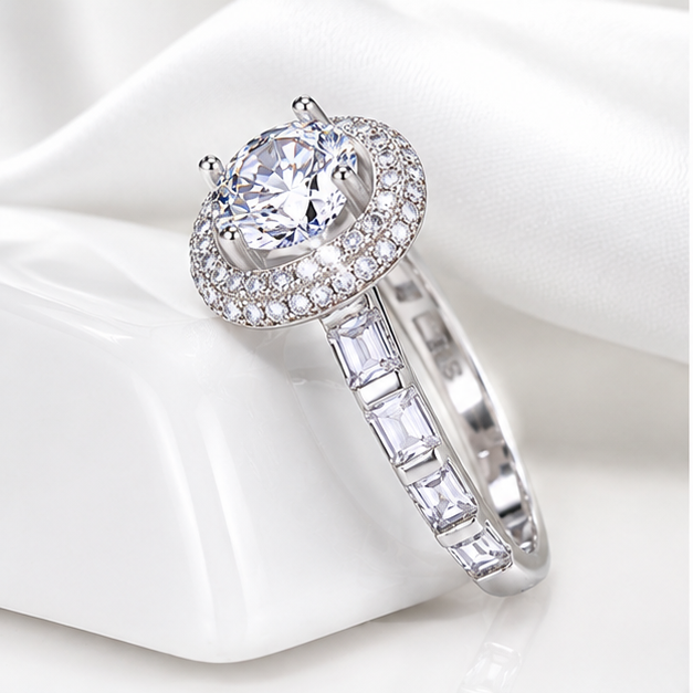 925 Sterling Silver CZ Halo Engagement Ring