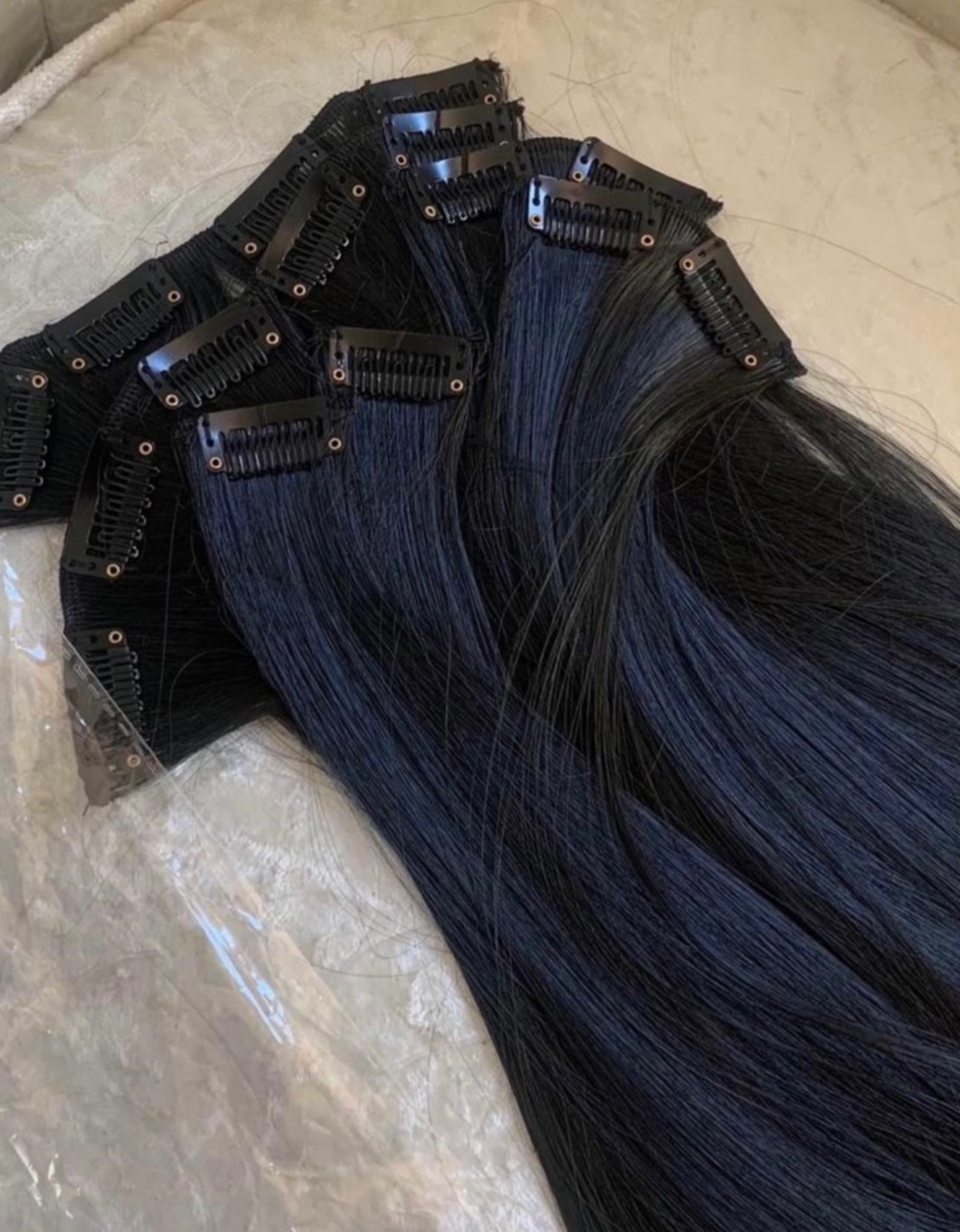 Black Clip-In Hair Extensions 24” – 7 Pieces, 16 Clips, Full Head