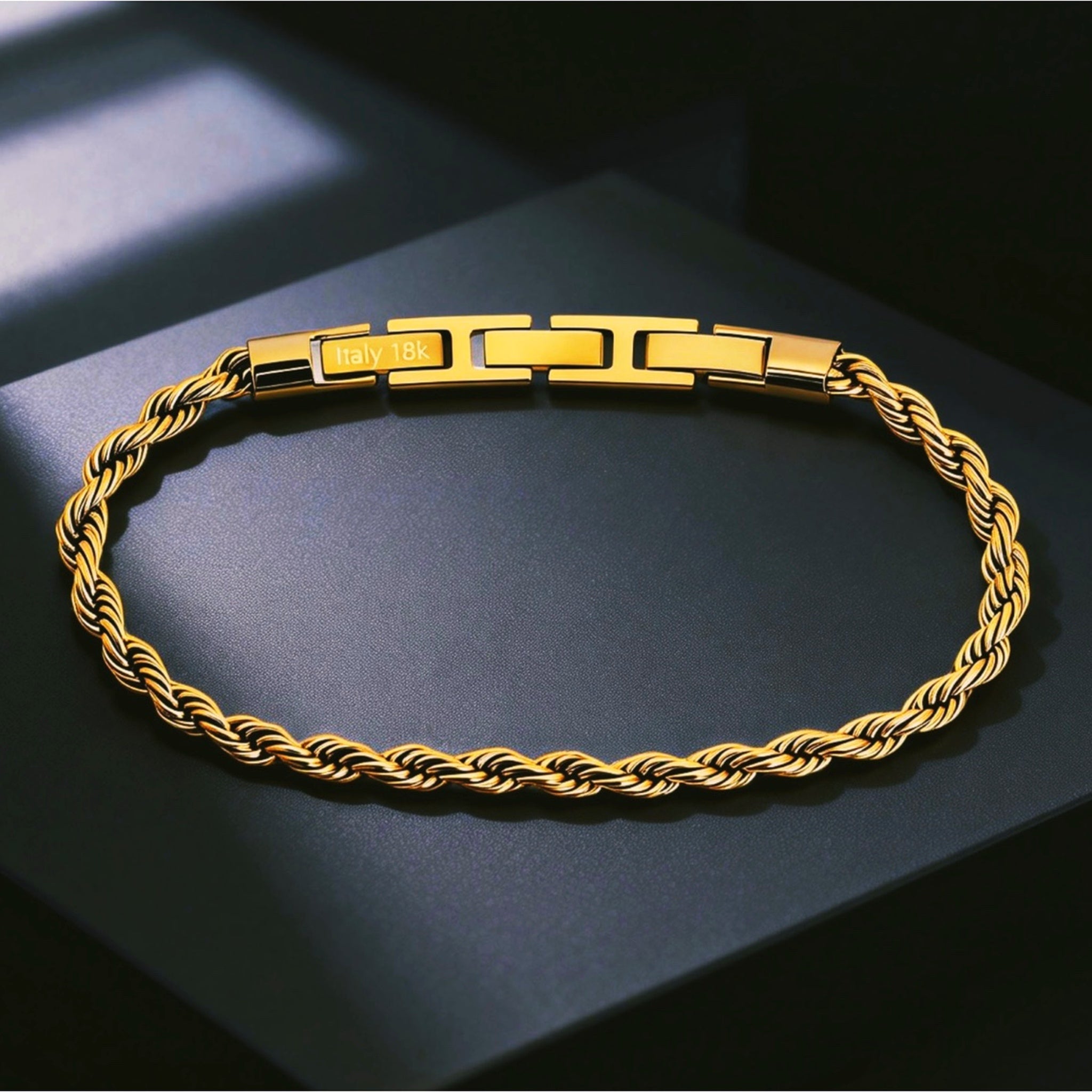 Italy 18K Gold Plated Rope Chain Bracelet