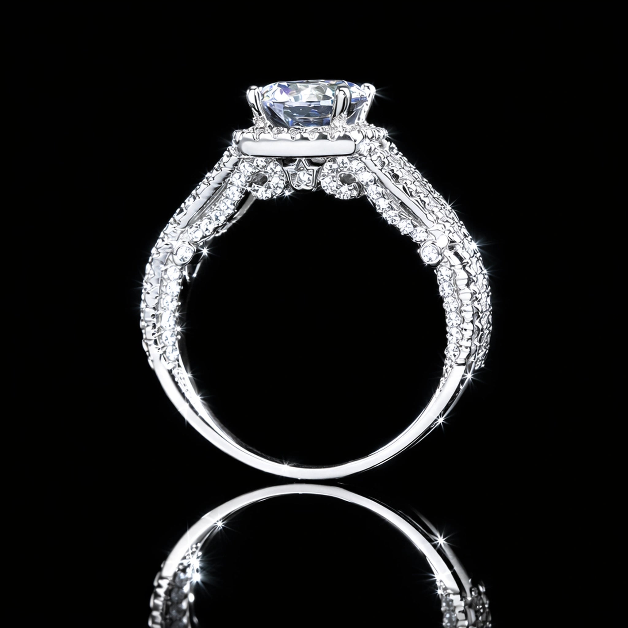 Diamond ring with a black background