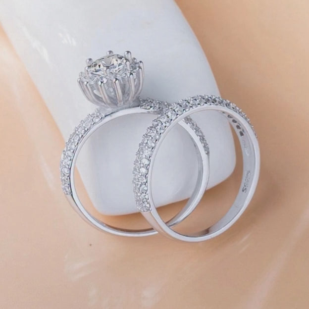 Engraved 925 sterling silver simulated diamond matching 2 rings