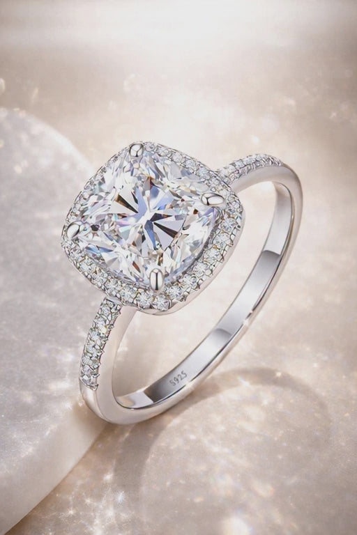 925 Sterling Silver simulated Cushion Halo Promise Ring for Women