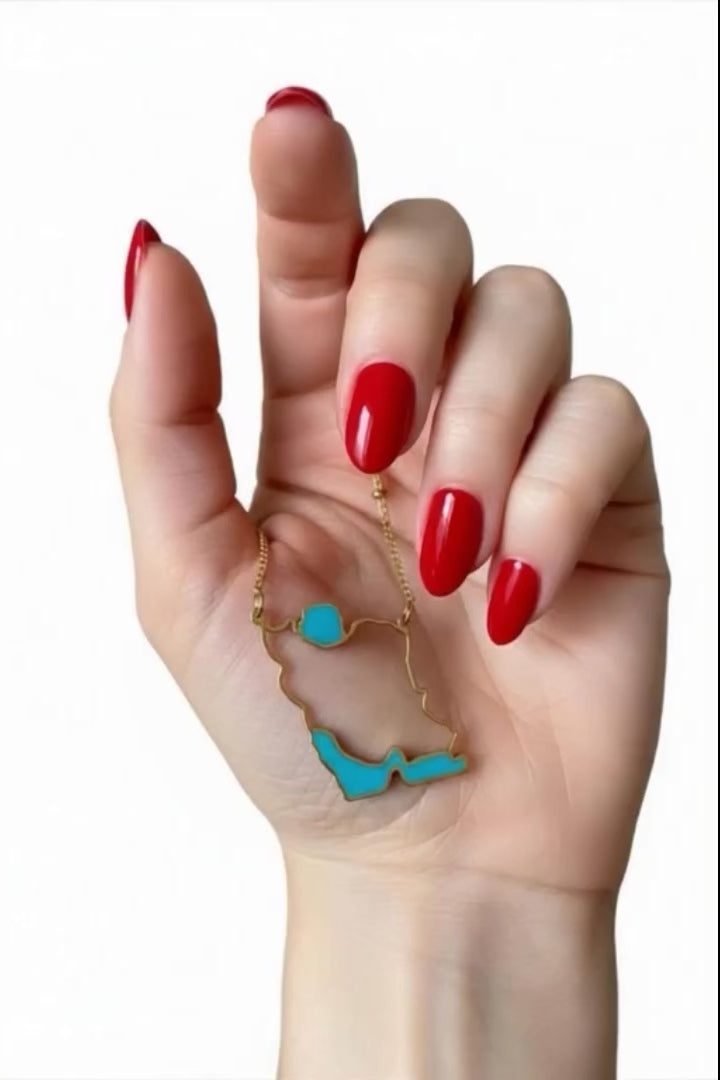 Iran map Gold turquoise Necklace –Caspian sea and Persian gulf