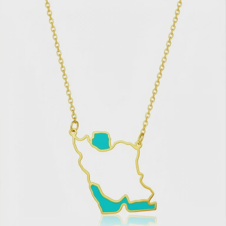 Iran map necklace - Gold Turquoise Caspian Sea & Persian Gulf