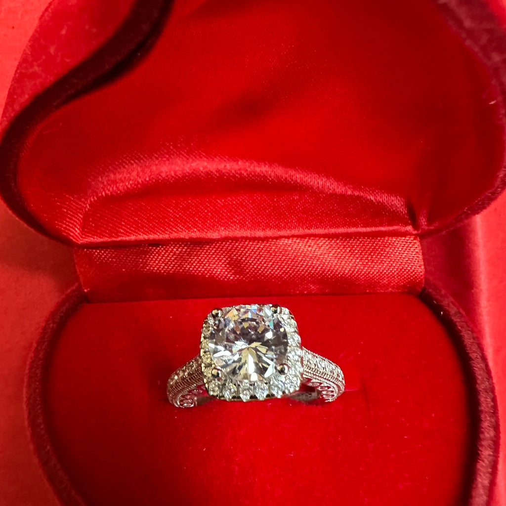 925 Sterling Silver Cushion Halo CZ Engagement & Promise Ring for Women