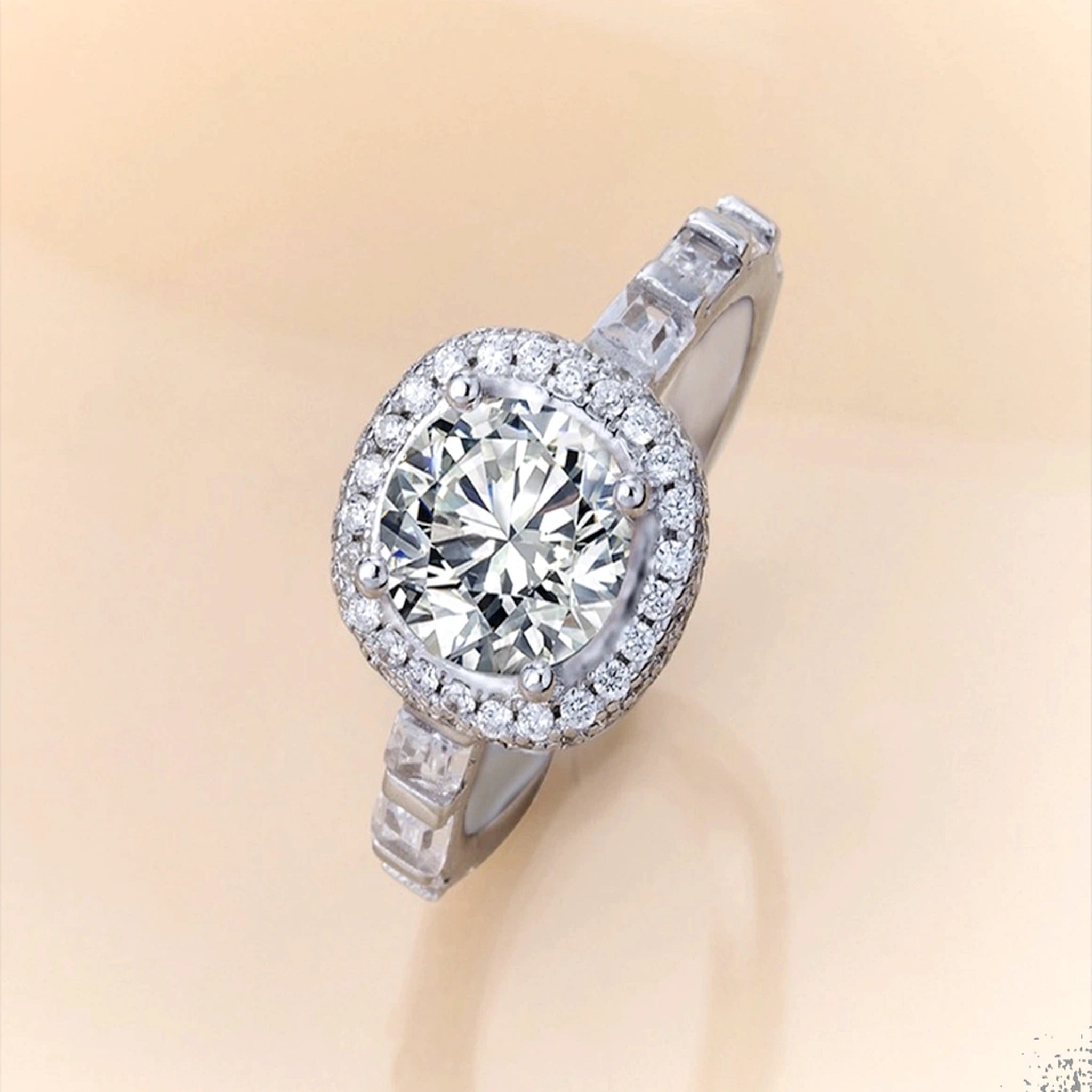 Diamond ring with a beige background