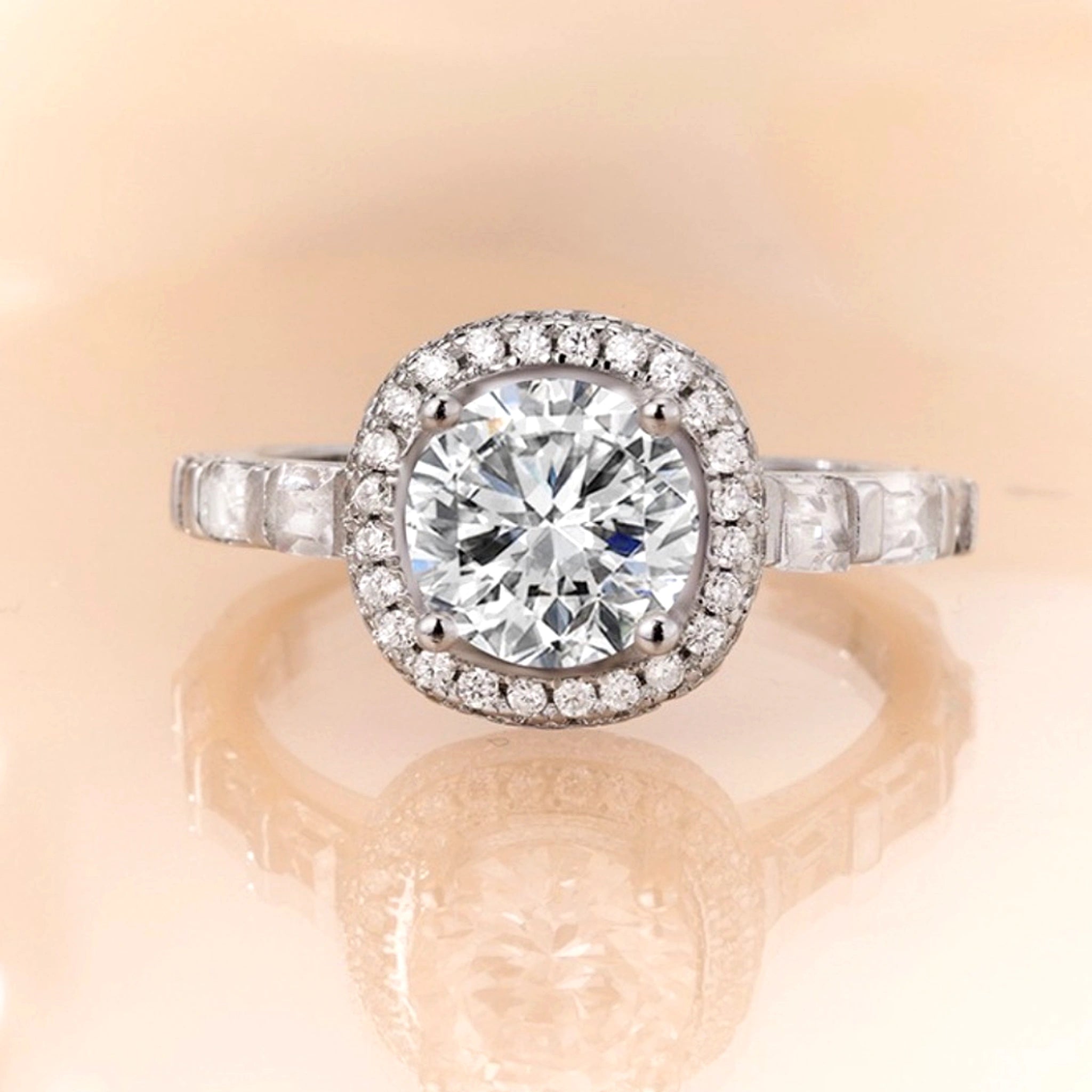 Diamond ring with a beige background